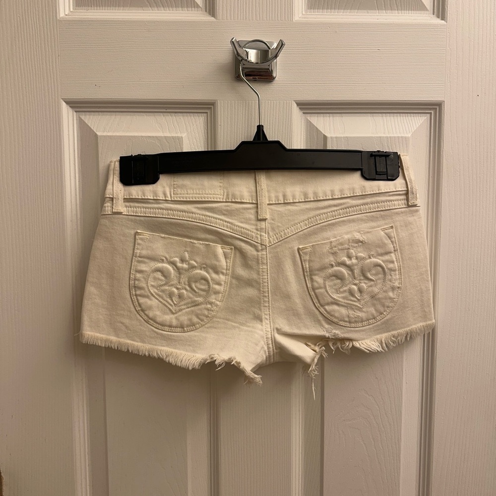 Siwy Cream Jean Shorts Distressed Mid-Thigh